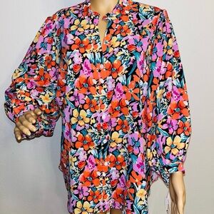 Vibrant Floral Button-Front Blouse in Multicolor